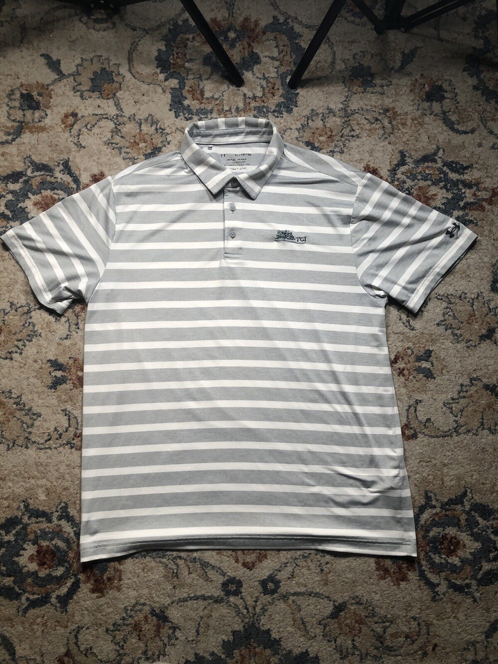 Under Armour The Playoff Polo Shirt Mens Extra Large Gray Stripe Performance